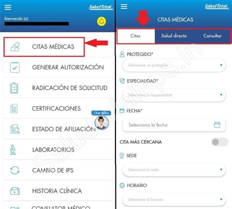 Solicitar o cancelar citas médicas en Salud Total